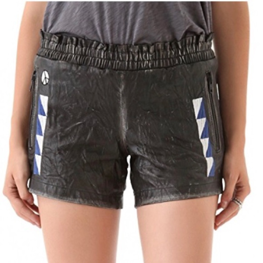 April May leather distressed moto shorts